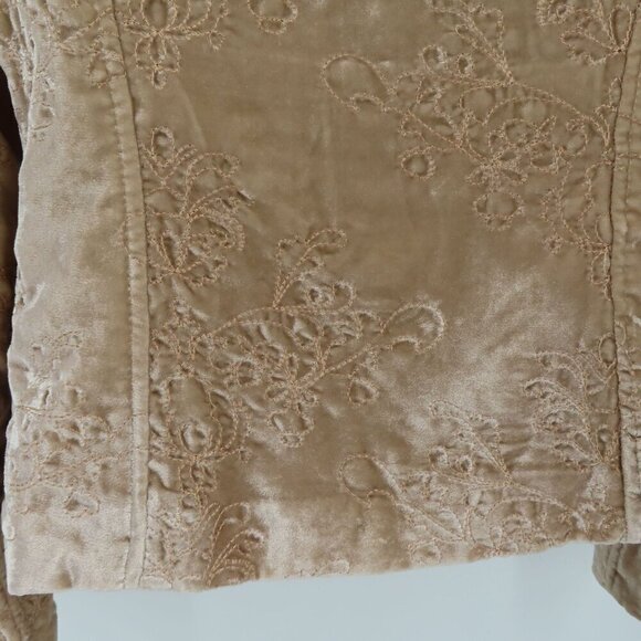 Old Navy Womens Small Beige Velvet Embroidered Flower Collared Jacket Coat Y2K - Picture 6 of 15